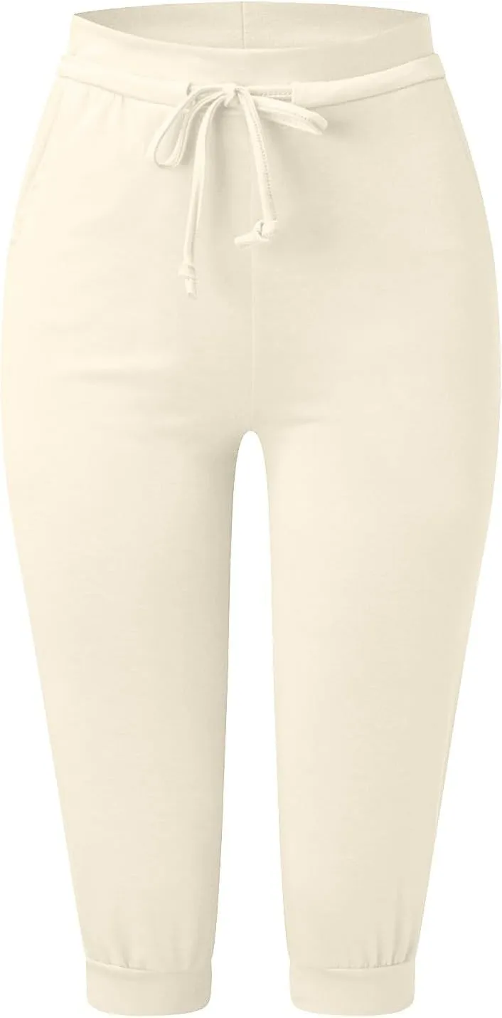 Capri Pants for Women Drawstring High Waisted Lightweight Hiking Joggers Workout Capris Yoga Sweatpants with Pockets