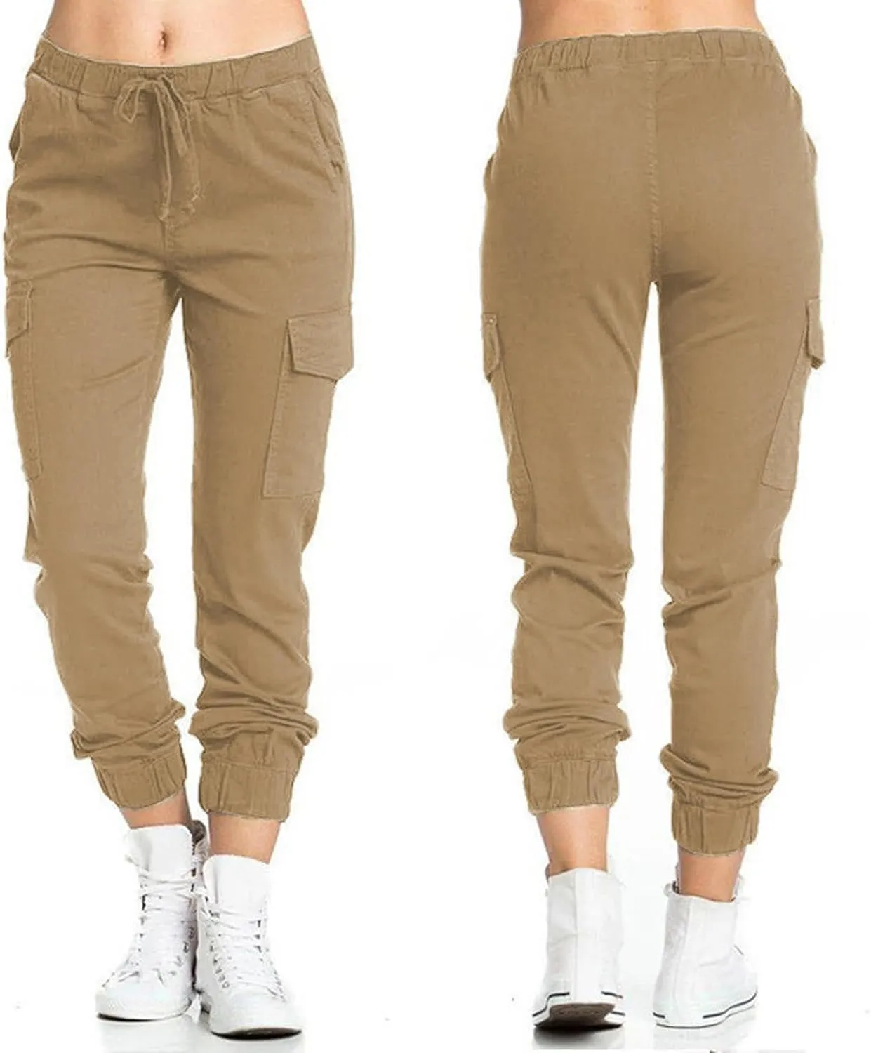 Cargo Joggers for Women Light Weight Stretchy Hiking Pants Drawstring Tapered Cinch Bottom Baggy Cargo Pants