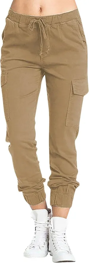 Cargo Joggers for Women Light Weight Stretchy Hiking Pants Drawstring Tapered Cinch Bottom Baggy Cargo Pants