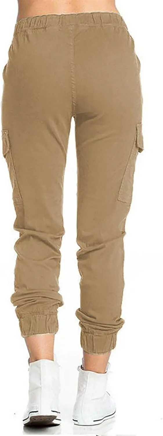 Cargo Joggers for Women Light Weight Stretchy Hiking Pants Drawstring Tapered Cinch Bottom Baggy Cargo Pants