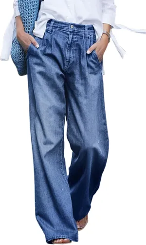 CHARTOU Women Loose Wide Leg Jeans Denim Pants Palazzo Jeans Flare Gaucho Pants Lounge Chambray Pants