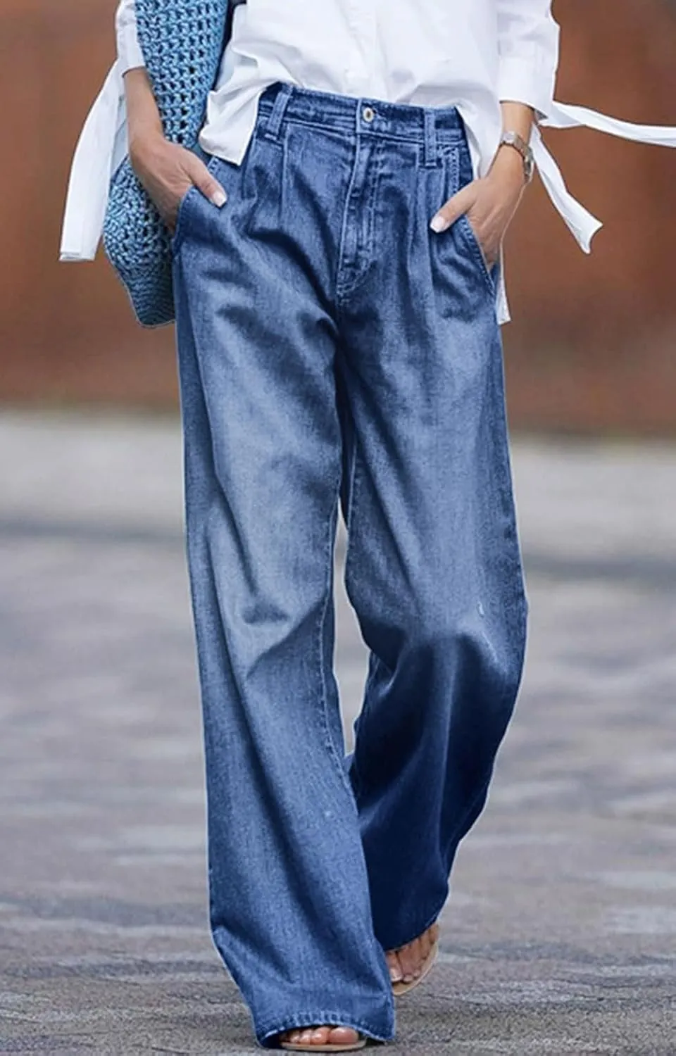 CHARTOU Women Loose Wide Leg Jeans Denim Pants Palazzo Jeans Flare Gaucho Pants Lounge Chambray Pants