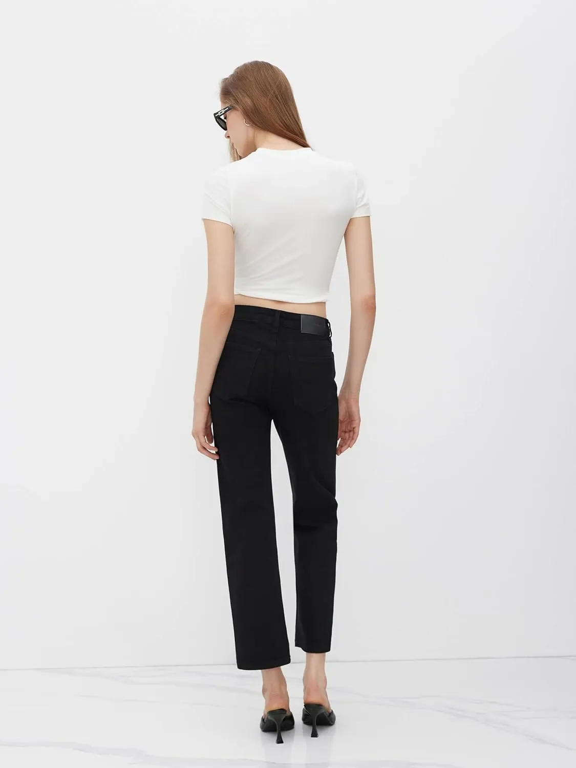 CIDER High Stretch Denim High Waist Pocket Cropped Straight Leg Jeans