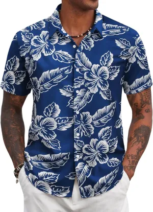 COOFANDY Mens Hawaiian Shirts Short Sleeve Tropical Button Down Shirt Floral Shirt Summer Beach Shirt