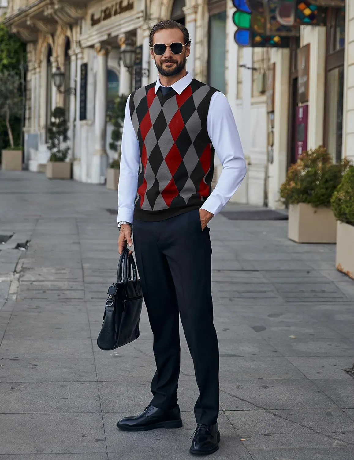 COOFANDY Men's Sleeveless V Neck Pullover Sweater Slim Fit Casual Argyle Sweater Vest