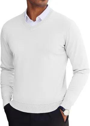 COOFANDY Men's V Neck Pullover Sweater Slim Fit Casual Dress Sweater Lightweight Knitted Sweaters