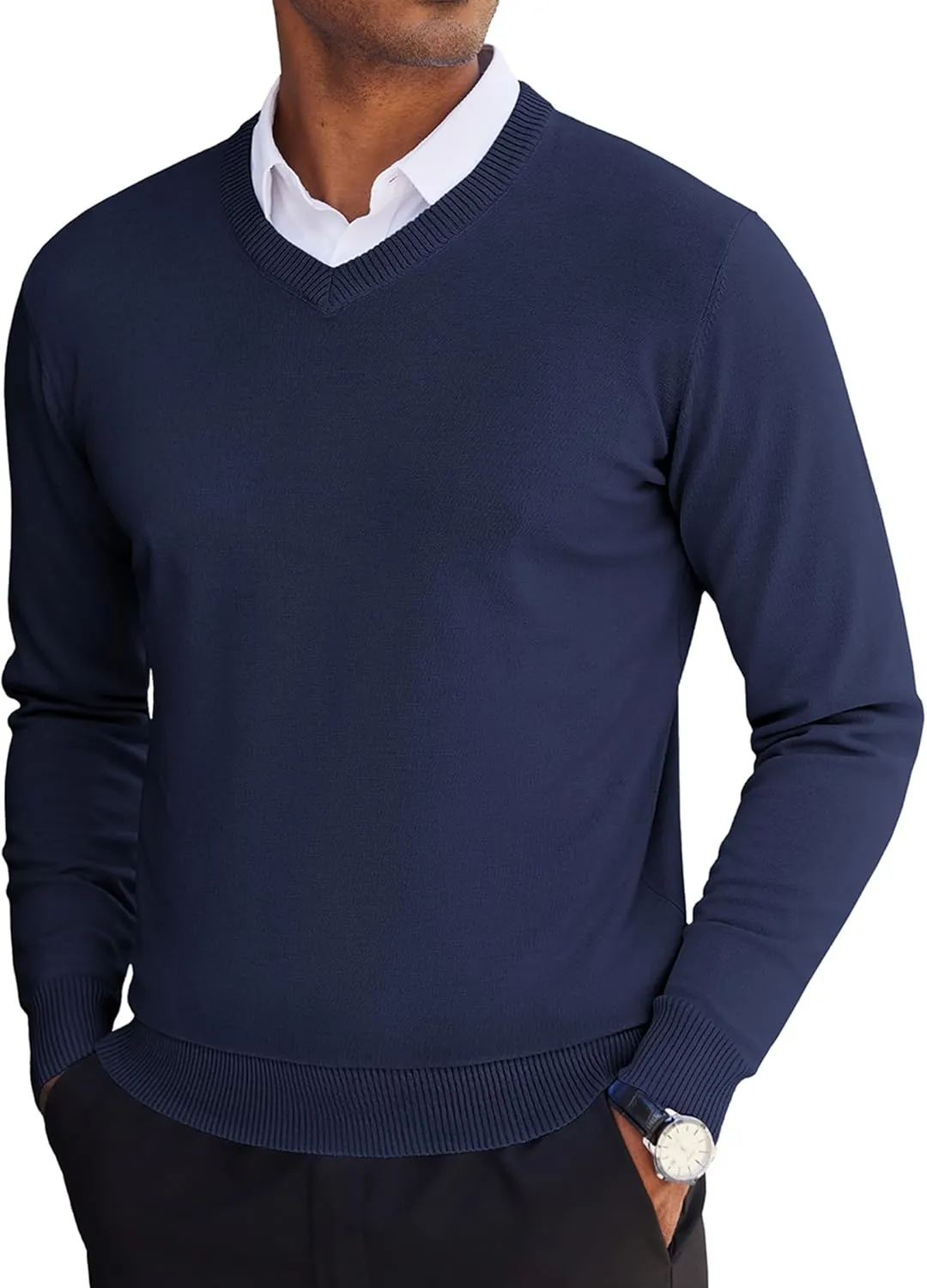COOFANDY Men's V Neck Pullover Sweater Slim Fit Casual Dress Sweater Lightweight Knitted Sweaters
