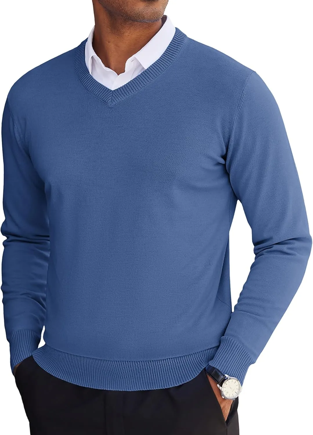 COOFANDY Men's V Neck Pullover Sweater Slim Fit Casual Dress Sweater Lightweight Knitted Sweaters