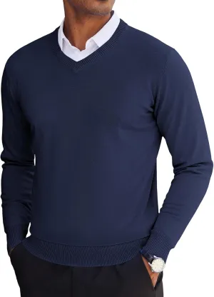 COOFANDY Men's V Neck Pullover Sweater Slim Fit Casual Dress Sweater Lightweight Knitted Sweaters