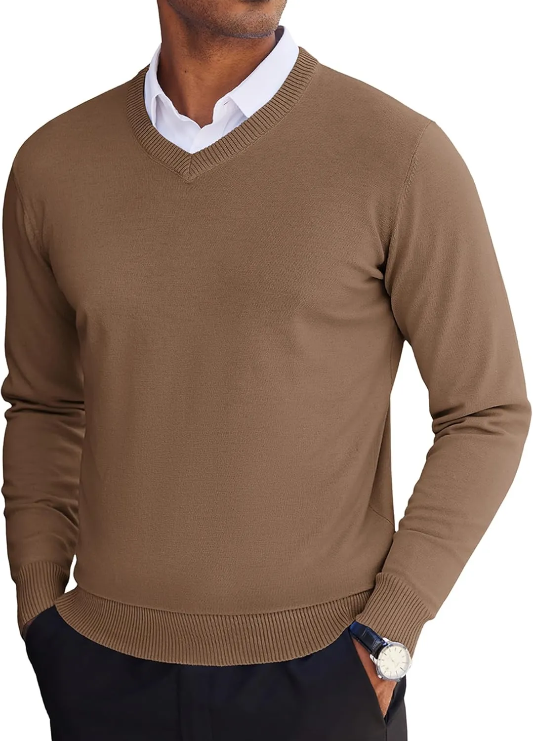 COOFANDY Men's V Neck Pullover Sweater Slim Fit Casual Dress Sweater Lightweight Knitted Sweaters