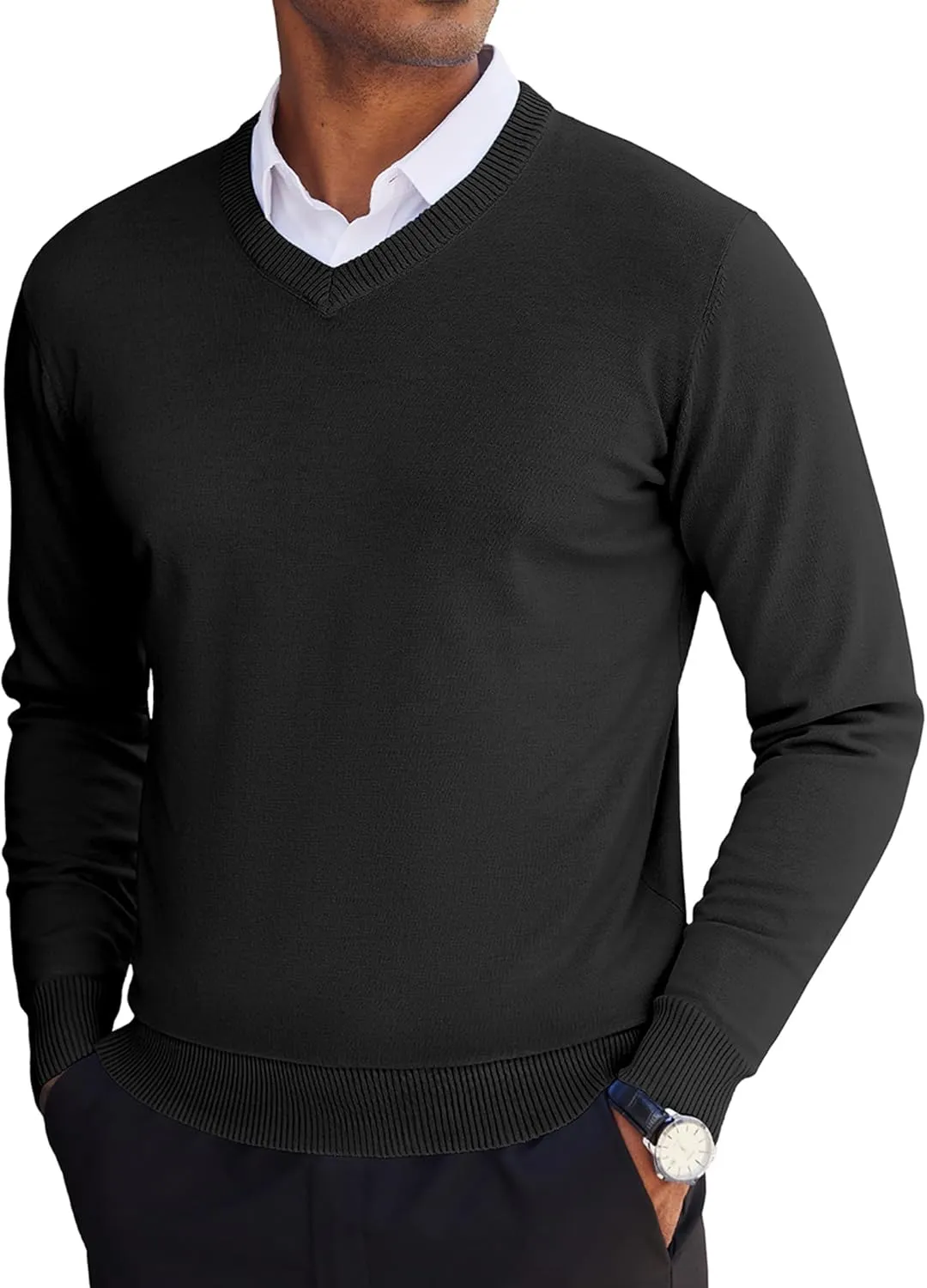 COOFANDY Men's V Neck Pullover Sweater Slim Fit Casual Dress Sweater Lightweight Knitted Sweaters