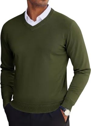 COOFANDY Men's V Neck Pullover Sweater Slim Fit Casual Dress Sweater Lightweight Knitted Sweaters