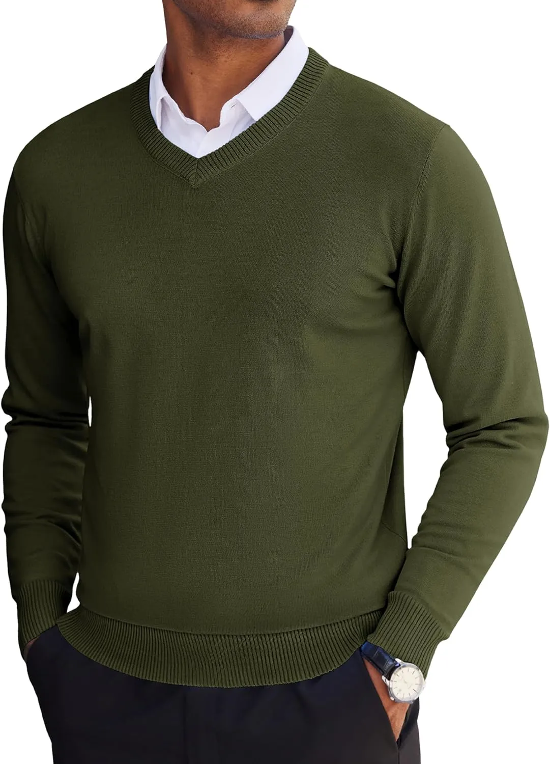 COOFANDY Men's V Neck Pullover Sweater Slim Fit Casual Dress Sweater Lightweight Knitted Sweaters