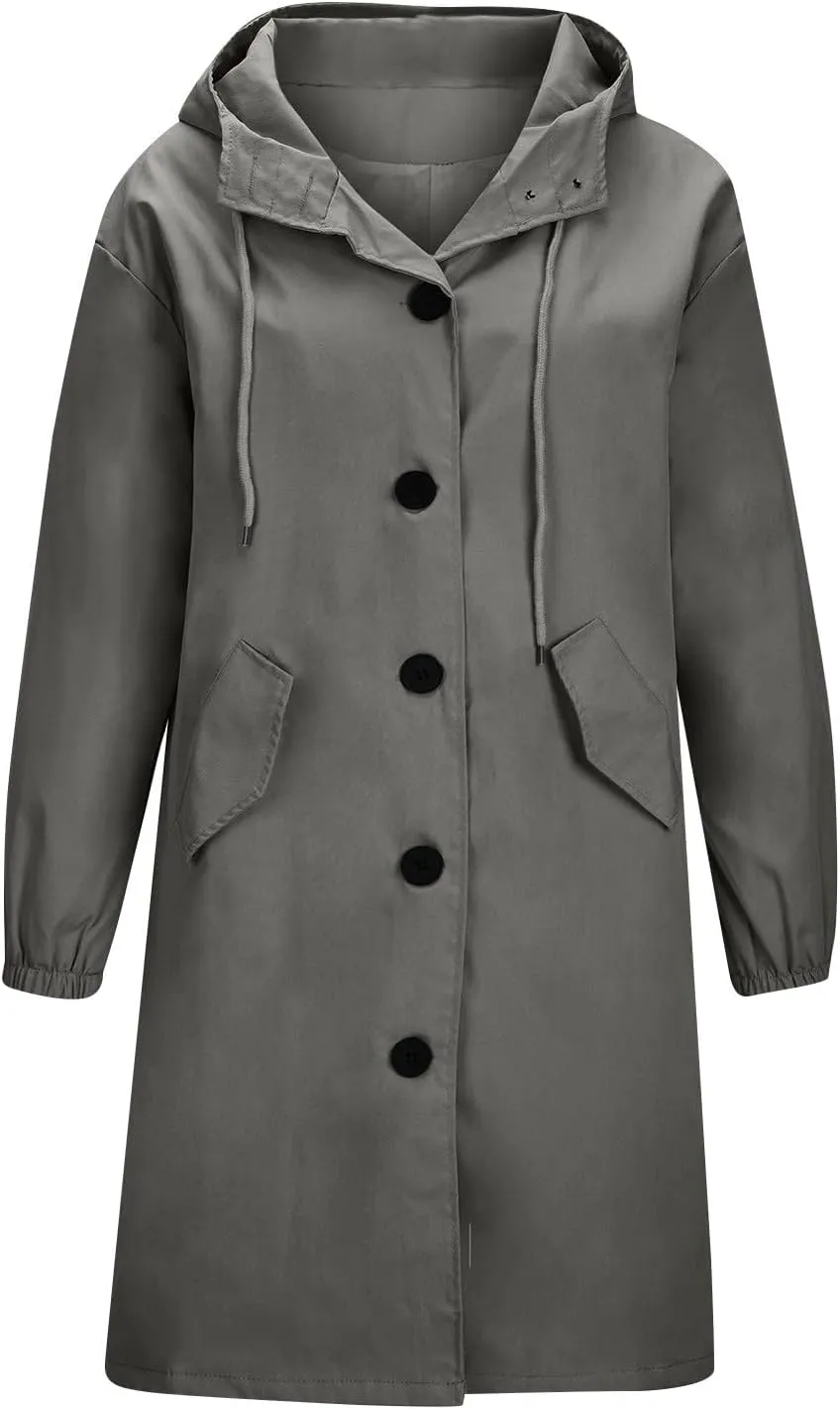 COTECRAM Women's Trench Jackets Plus Size Casual Long Rain Jacket Fashion Winter Hooded Oversized Windbreaker Coats Outerwear