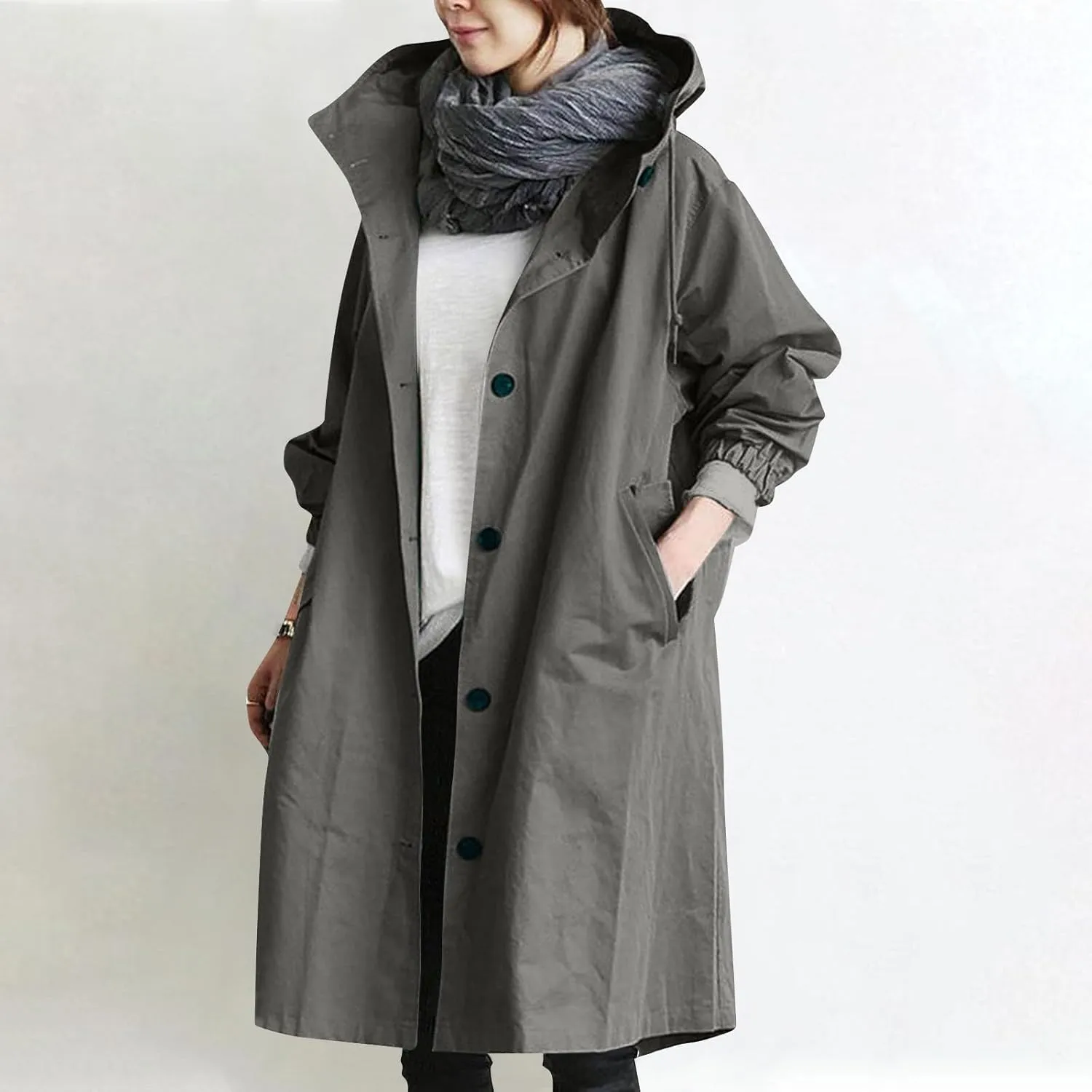COTECRAM Women's Trench Jackets Plus Size Casual Long Rain Jacket Fashion Winter Hooded Oversized Windbreaker Coats Outerwear