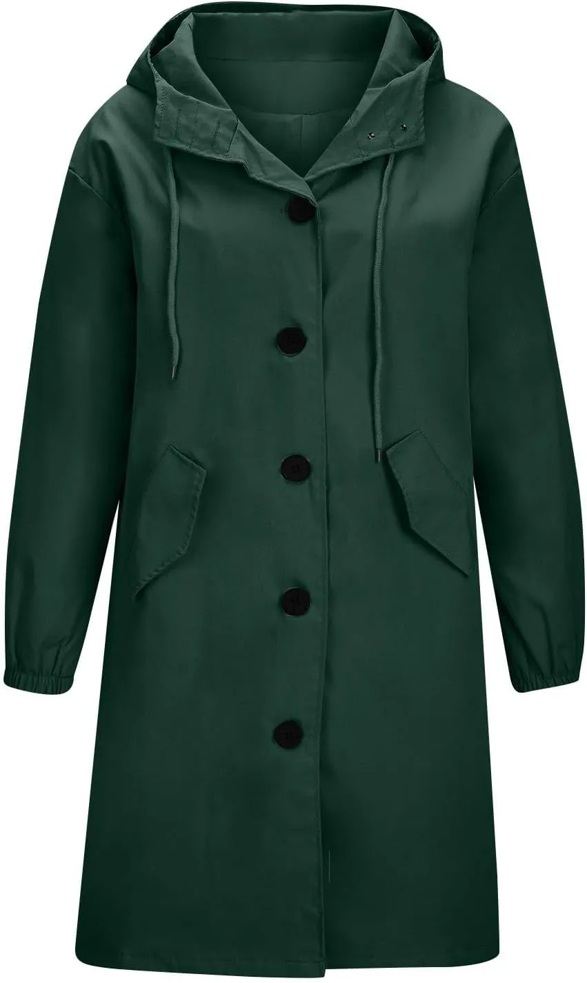 COTECRAM Women's Trench Jackets Plus Size Casual Long Rain Jacket Fashion Winter Hooded Oversized Windbreaker Coats Outerwear