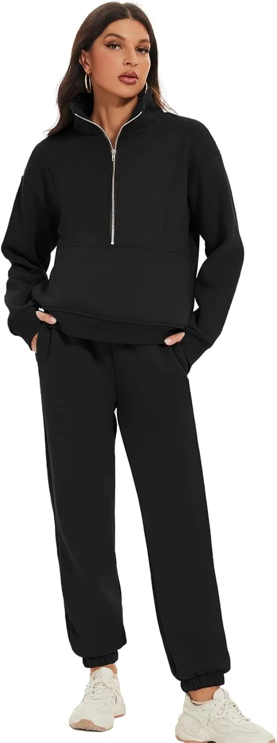 COZYPOIN Women's Sweatsuit Sets 2 Piece Fleece Outfit Half Zip Sweatshirt and Joggers Pants Tracksuit