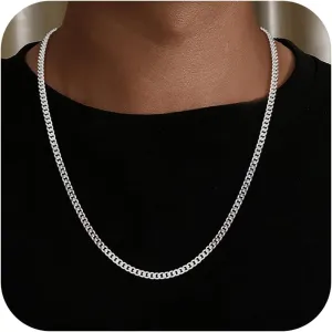 Cuban Link Chains for Men, 925 Sterling Silver Over 3.5mm/7mm Cuban Chain Diamond Cut Silver Necklace Chains Gifts for Men Father Boyfriends