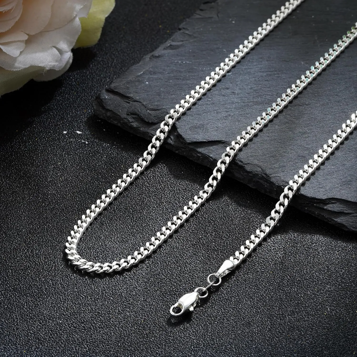 Cuban Link Chains for Men, 925 Sterling Silver Over 3.5mm/7mm Cuban Chain Diamond Cut Silver Necklace Chains Gifts for Men Father Boyfriends