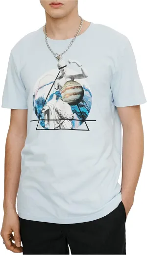 ElevenParis Mens Abstract Graphic T-Shirt, Blue, Large
