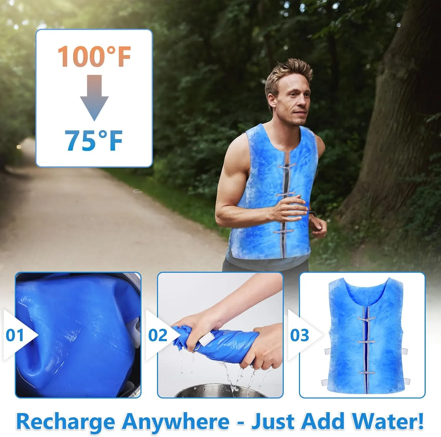Evaporative Cooling Vest for Men & Women, Water-Activated Cooling Vest for Hot Weather | No Ice Needed Body Cooling Product