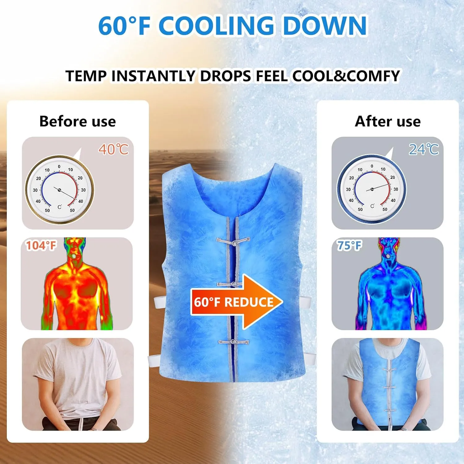 Evaporative Cooling Vest for Men & Women, Water-Activated Cooling Vest for Hot Weather | No Ice Needed Body Cooling Product
