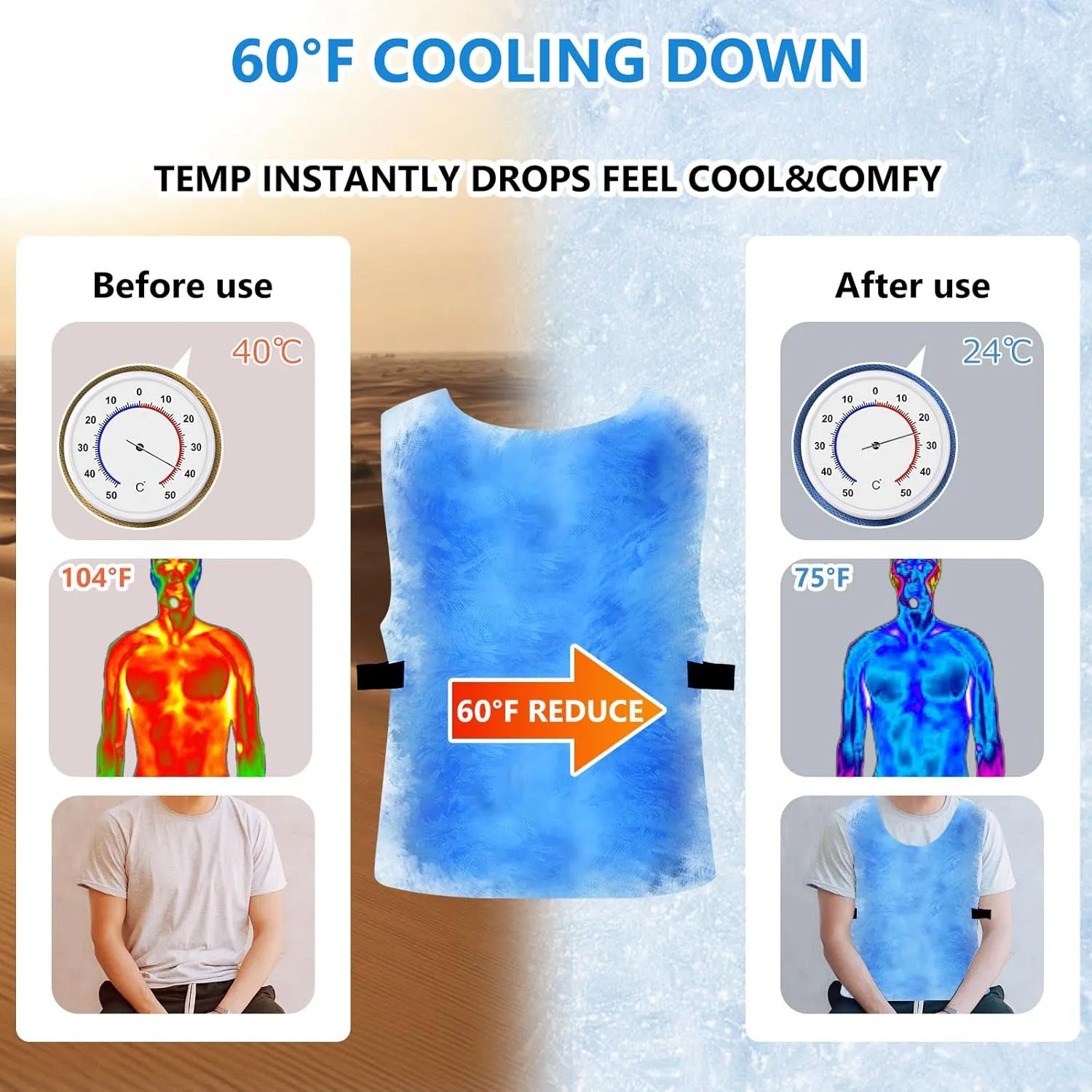 Evaporative Cooling Vest for Men & Women, Water-Activated Cooling Vest for Hot Weather | No Ice Needed Body Cooling Product