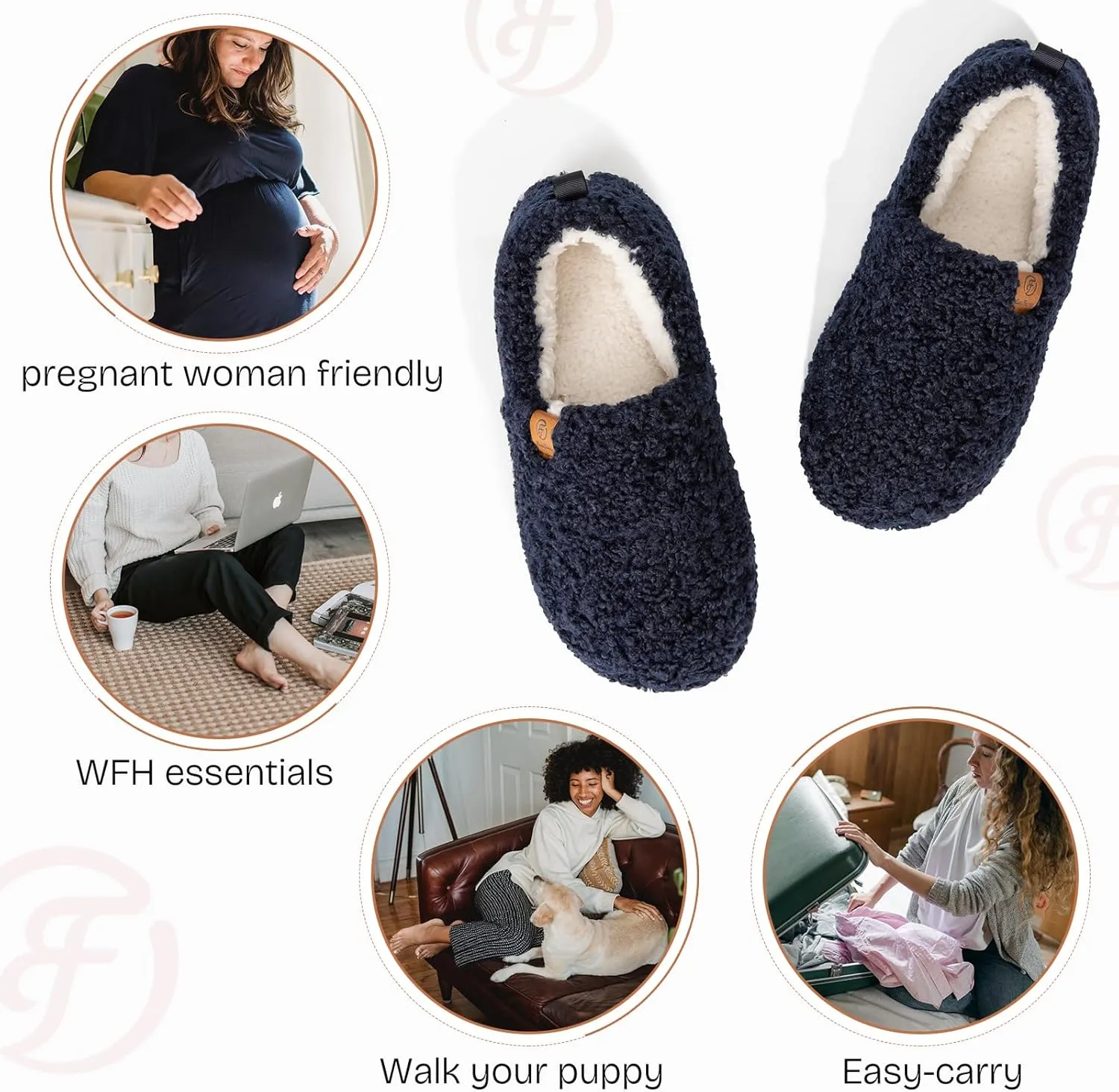 EverFoams Womens Soft Curly Full Slippers Memory Foam Lightweight House Shoes Cozy Loafer with Polar Fleece Lining