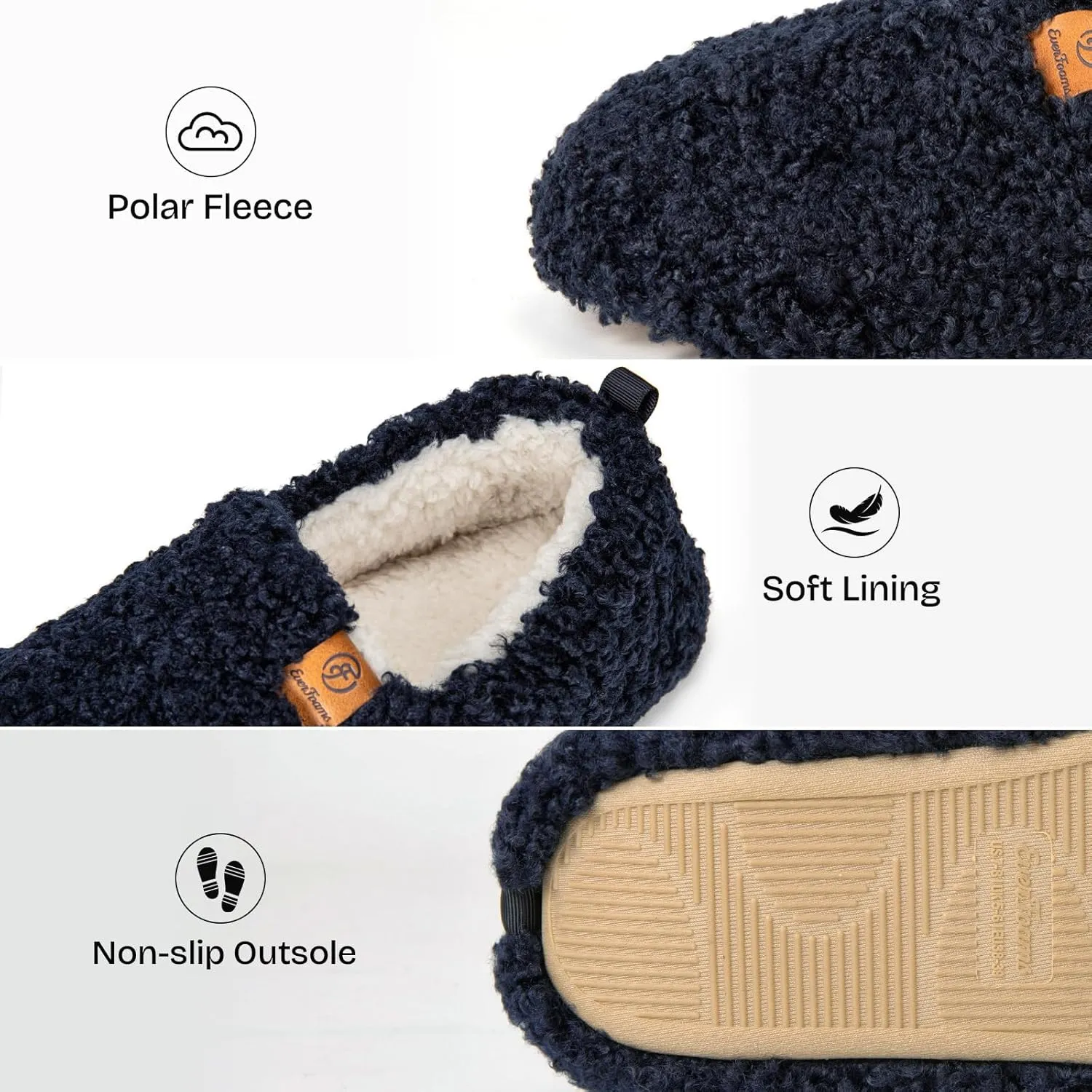 EverFoams Womens Soft Curly Full Slippers Memory Foam Lightweight House Shoes Cozy Loafer with Polar Fleece Lining