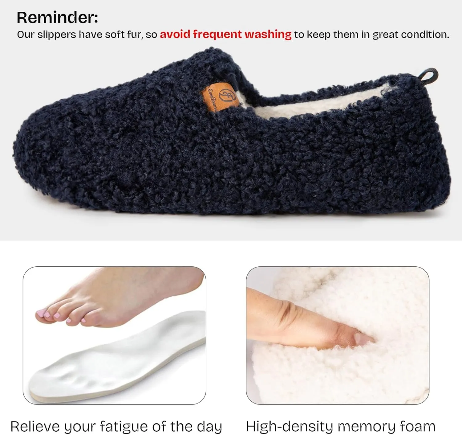 EverFoams Womens Soft Curly Full Slippers Memory Foam Lightweight House Shoes Cozy Loafer with Polar Fleece Lining
