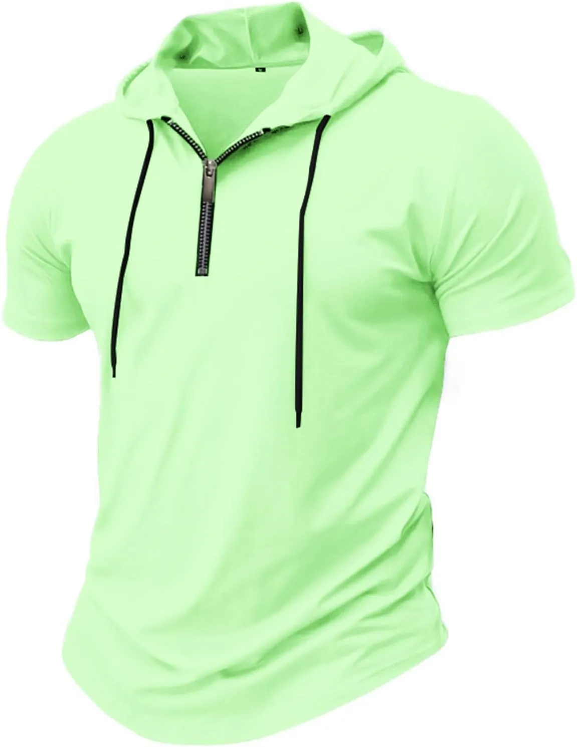evzosrz Hoodies Mens Quarter Zipper Short Sleeve Hooded T-Shirts Drawstring Lightweight V Neck Pullover Summer Athletic Shirt