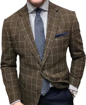 evzosrz Lightweight Plaid Blazer Mens Jackets Casual Checkered Slim Fit Notched Lapel Two Button Jacket Business Sports Coat