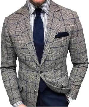 evzosrz Lightweight Plaid Blazer Mens Jackets Casual Checkered Slim Fit Notched Lapel Two Button Jacket Business Sports Coat