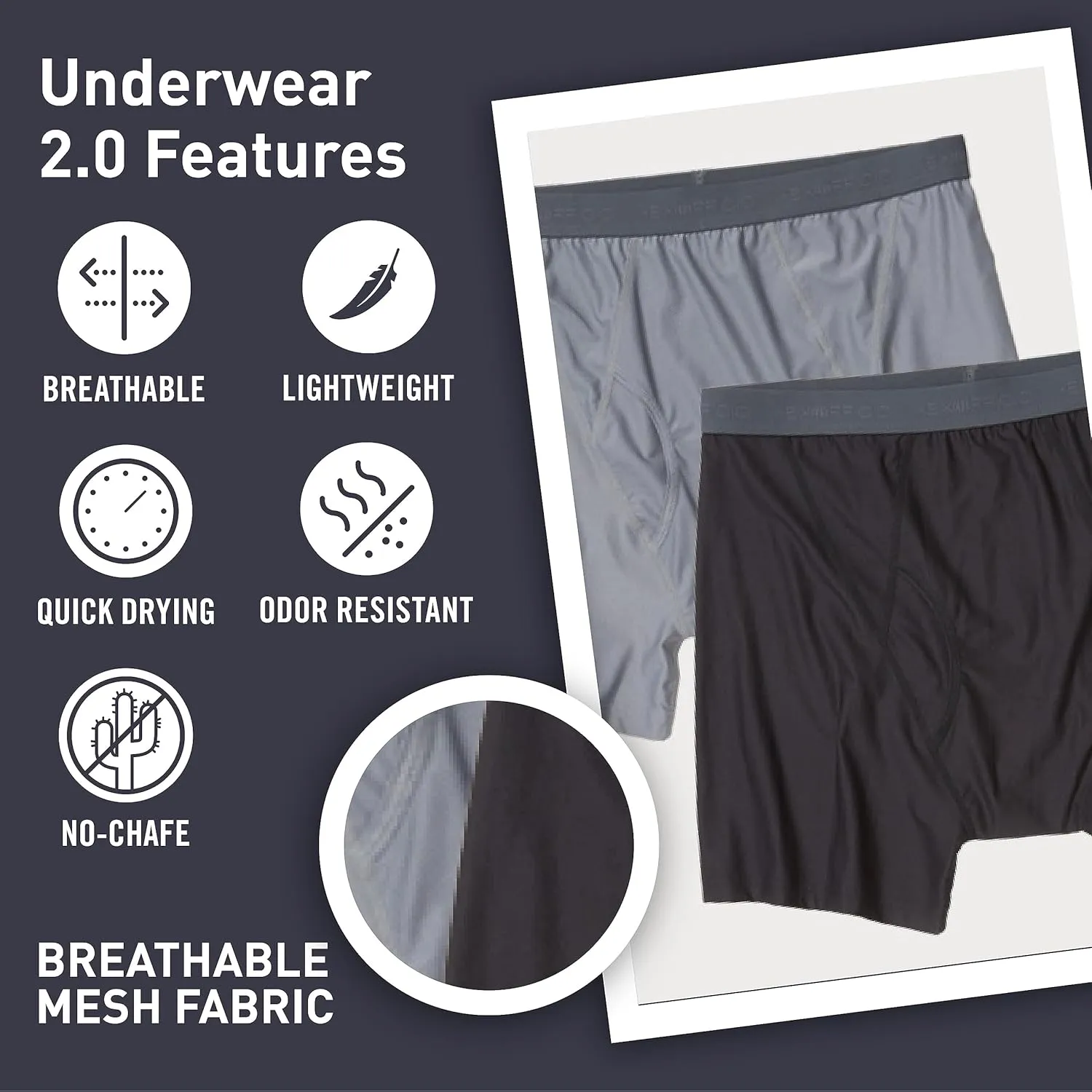 ExOfficio Men's Give-N-Go 2.0 Boxer Brief 2 Pack - Breathable Durable Easy Care Travel Underwear