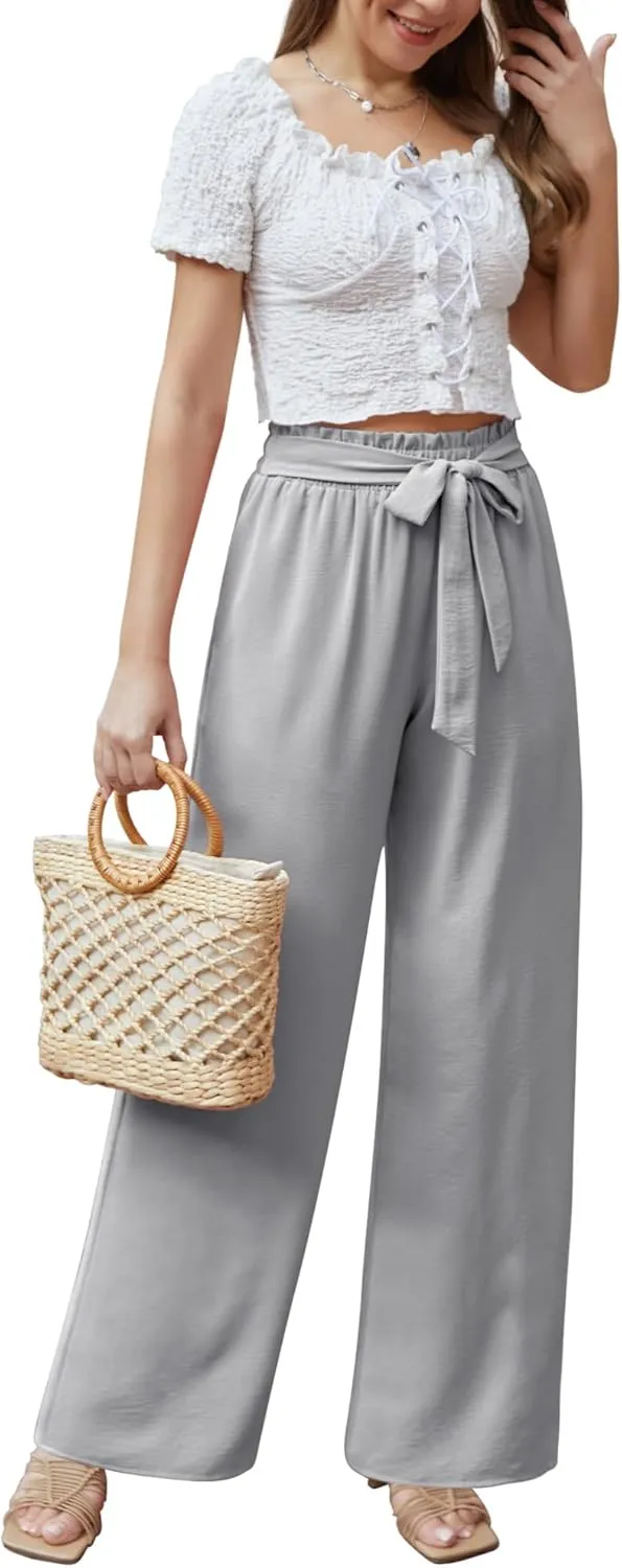 Feiersi Women Casual Wide Leg Pants High Waisted Business Work Casual Pants Loose Flowy Beach Palazzo Pants
