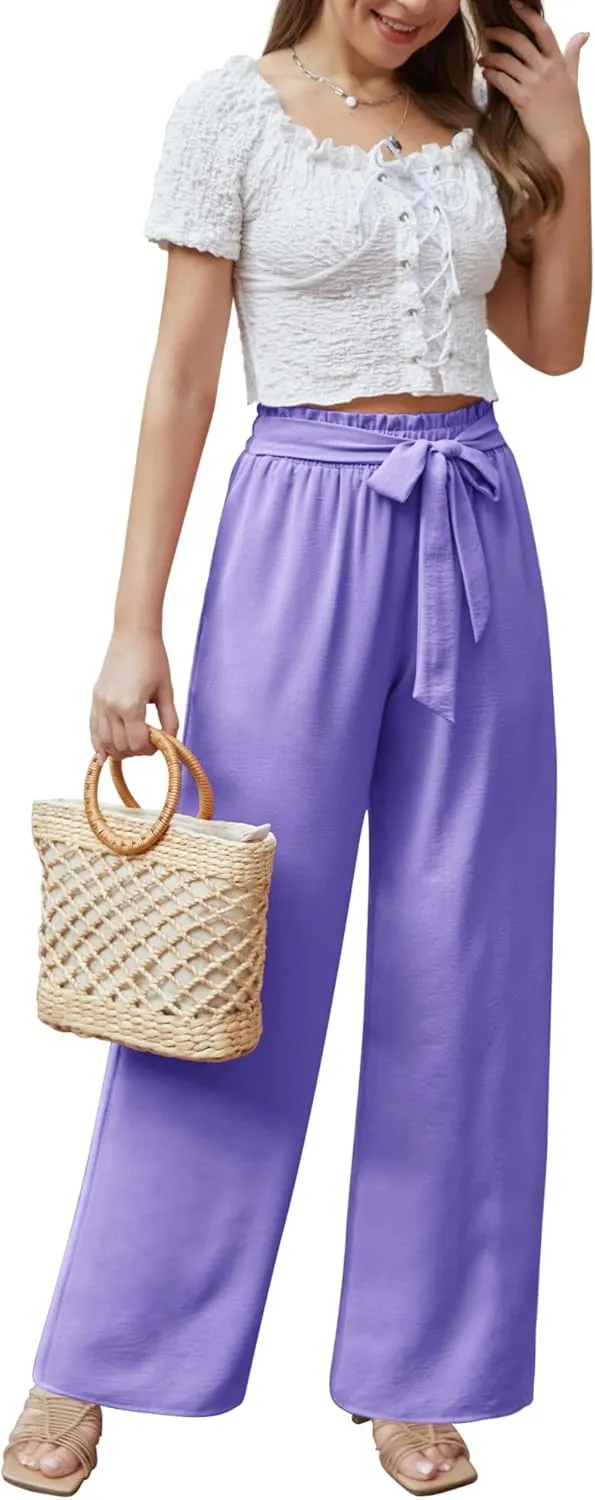 Feiersi Women Casual Wide Leg Pants High Waisted Business Work Casual Pants Loose Flowy Beach Palazzo Pants