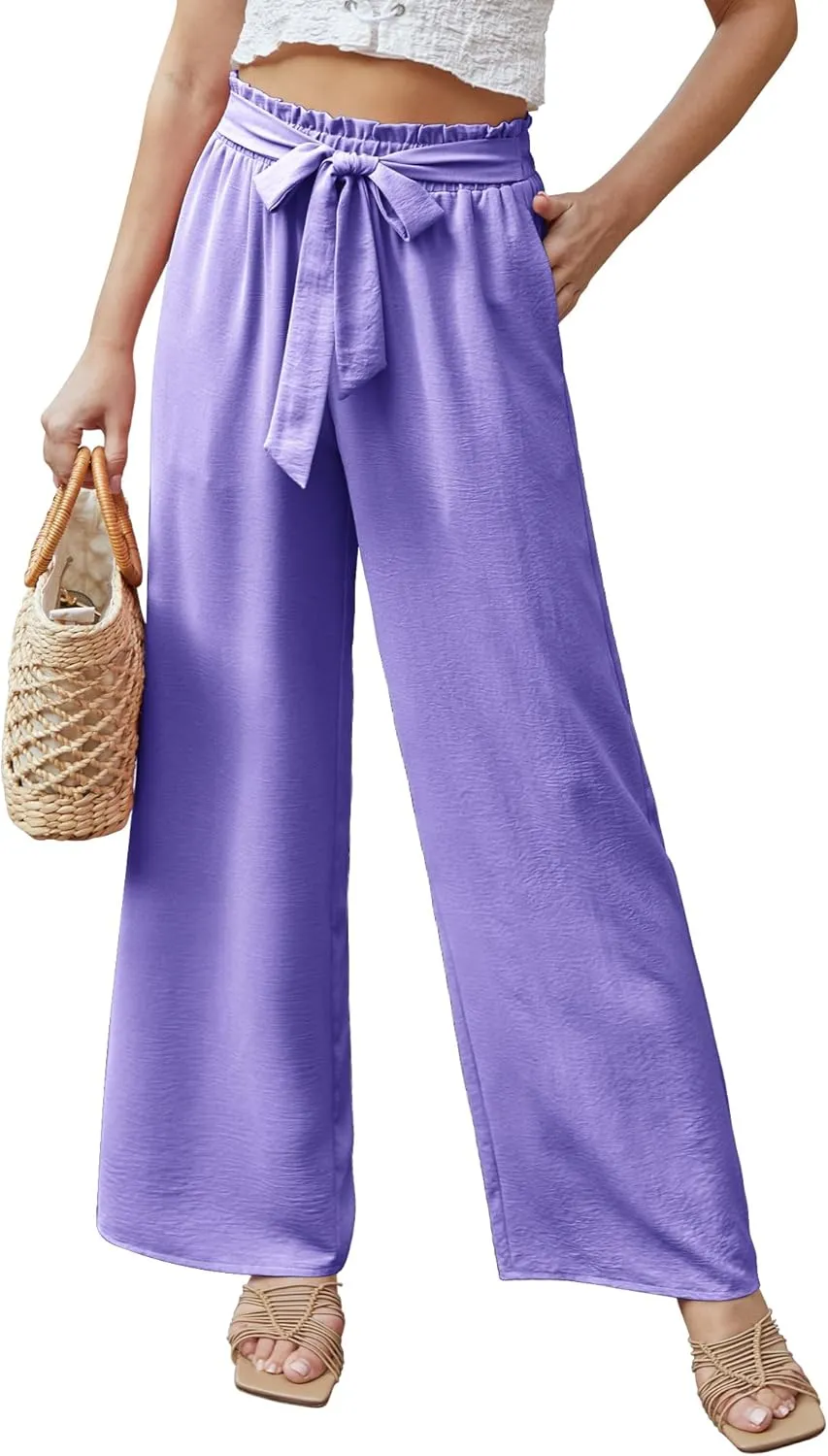 Feiersi Women Casual Wide Leg Pants High Waisted Business Work Casual Pants Loose Flowy Beach Palazzo Pants