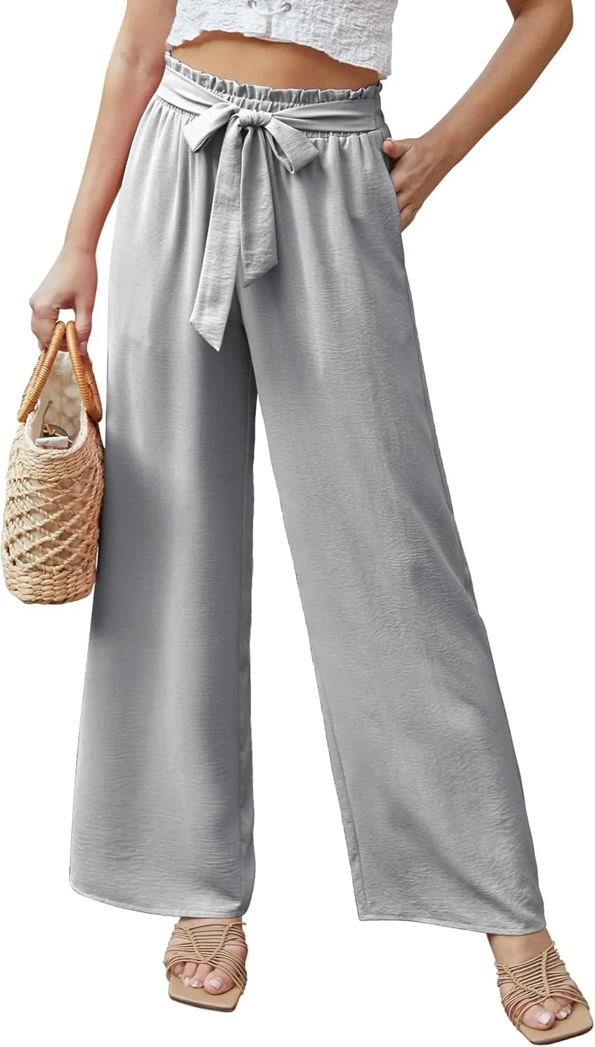 Feiersi Women Casual Wide Leg Pants High Waisted Business Work Casual Pants Loose Flowy Beach Palazzo Pants
