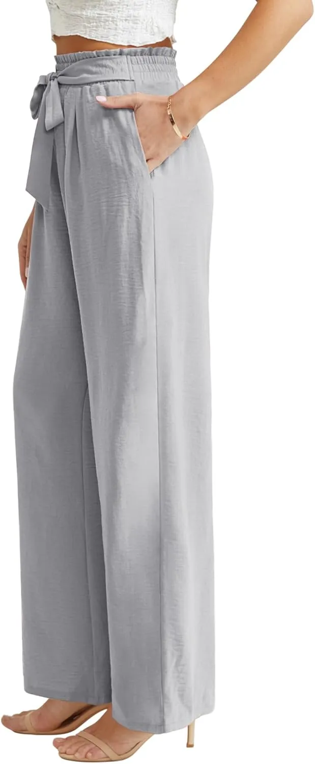 Feiersi Women Casual Wide Leg Pants High Waisted Business Work Casual Pants Loose Flowy Beach Palazzo Pants