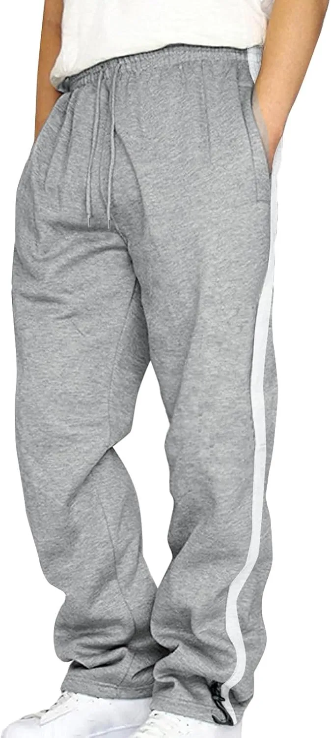 Finelylove Men's Casual Fleece Sweatpants Open Bottom Loose Fit Moisture Wicking Track Pants Striped Athletic Joggers