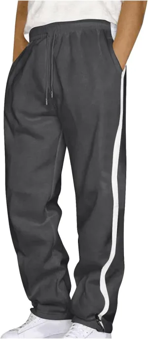 Finelylove Men's Casual Fleece Sweatpants Open Bottom Loose Fit Moisture Wicking Track Pants Striped Athletic Joggers