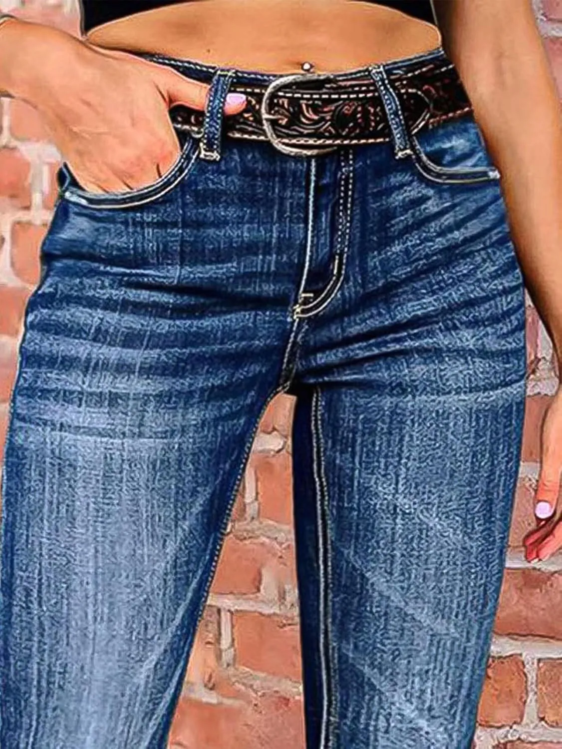 Flamingals Women's Boot Cut Jeans Trendy Tummy Control Jeans Stretch Straight Leg Skinny Jeans