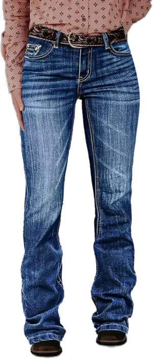 Flamingals Women's Boot Cut Jeans Trendy Tummy Control Jeans Stretch Straight Leg Skinny Jeans