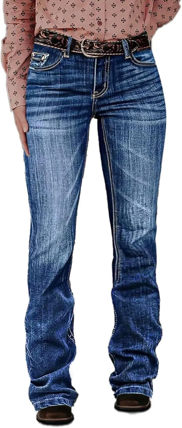Flamingals Women's Boot Cut Jeans Trendy Tummy Control Jeans Stretch Straight Leg Skinny Jeans