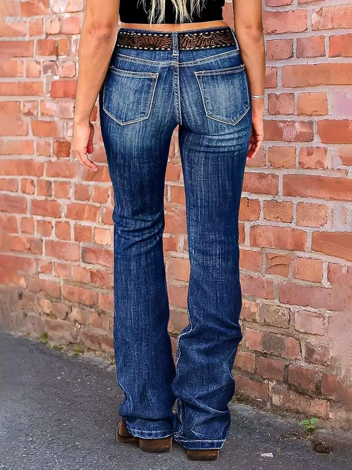 Flamingals Women's Boot Cut Jeans Trendy Tummy Control Jeans Stretch Straight Leg Skinny Jeans
