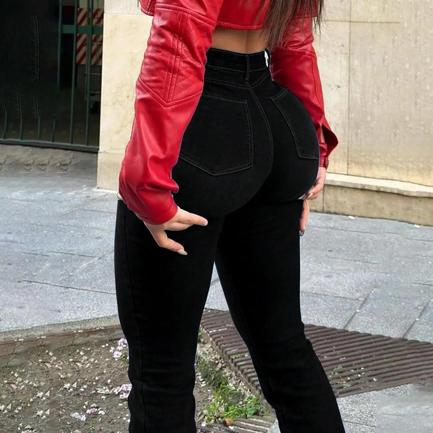 Flare Jeans for Women Elastic High Waisted Ripped Jeans Slim Fit Butt Lifting Bell Bottom Denim Jeans with Pockets
