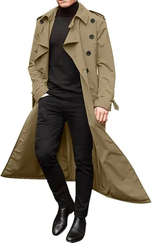 FONMA Trench Coat Men Winter Slim Coat Trench Lapel Long Jacket Double Breasted Coat Soft Elegant windbreaker