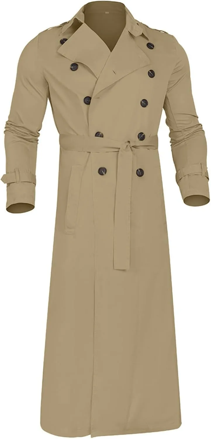 FONMA Trench Coat Men Winter Slim Coat Trench Lapel Long Jacket Double Breasted Coat Soft Elegant windbreaker