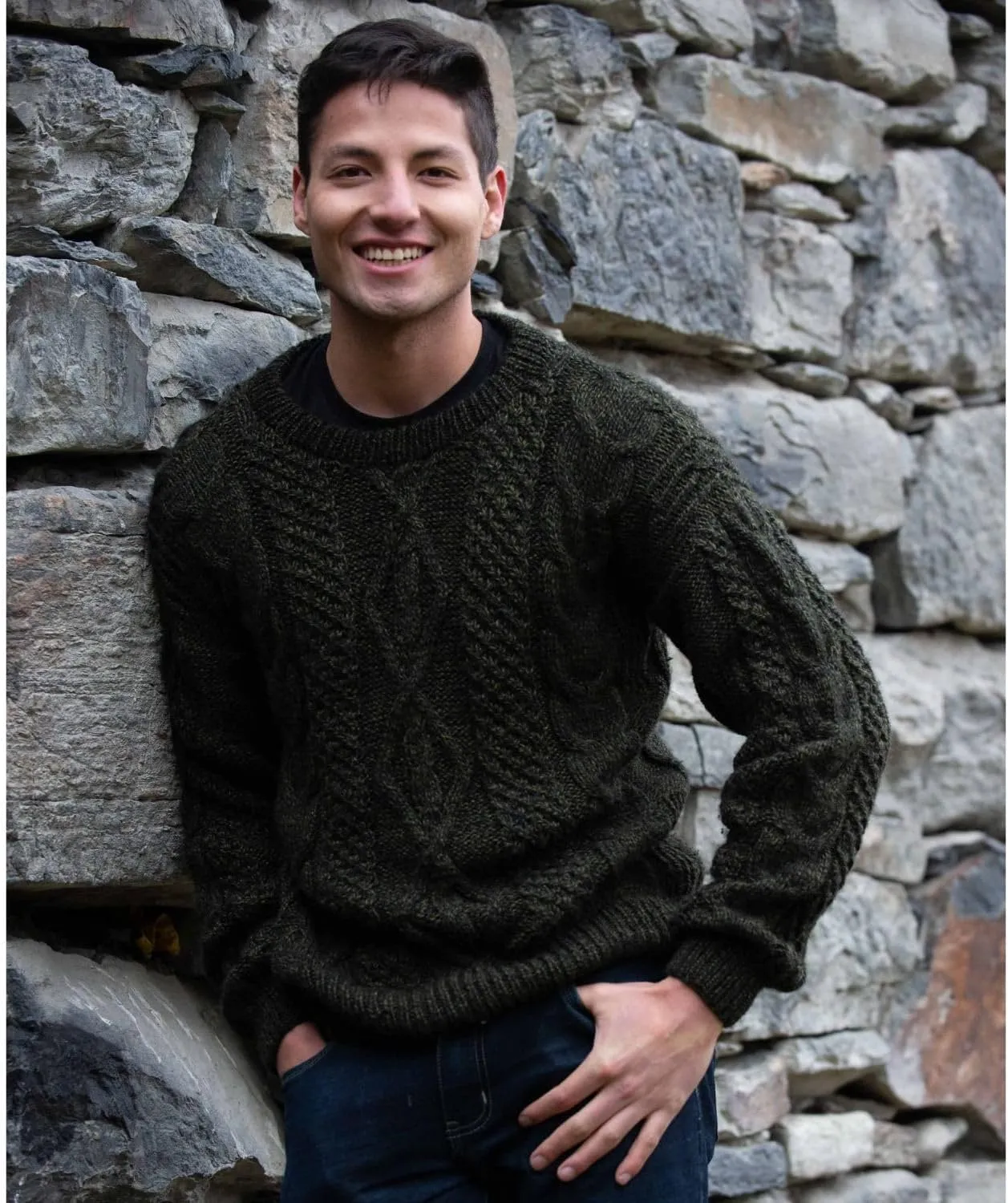 Gamboa - Alpaca Sweater for Men Warm and Soft Alpaca Sweater Hand Knitted White Sweater
