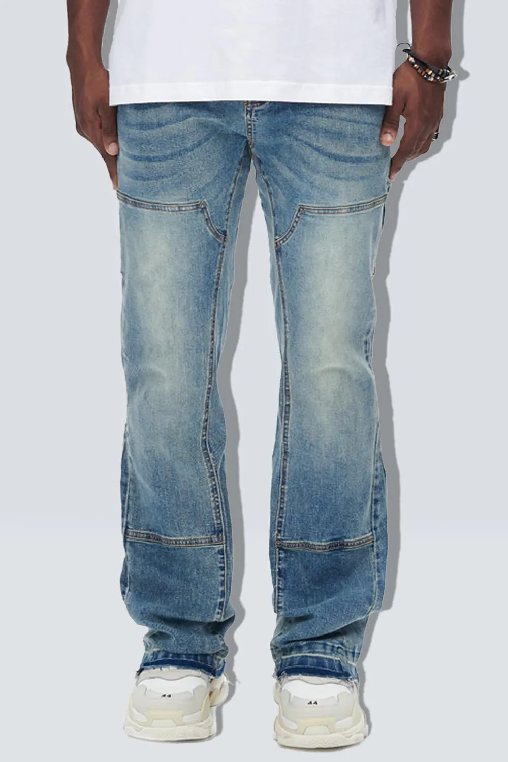 GINGTTO Men's Jeans Slim Fit Flared Stacked Denim Pants Hip Hop Streetwear